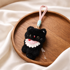 Black Cat Plush Bag Charm with Pink Bib & Red Nose