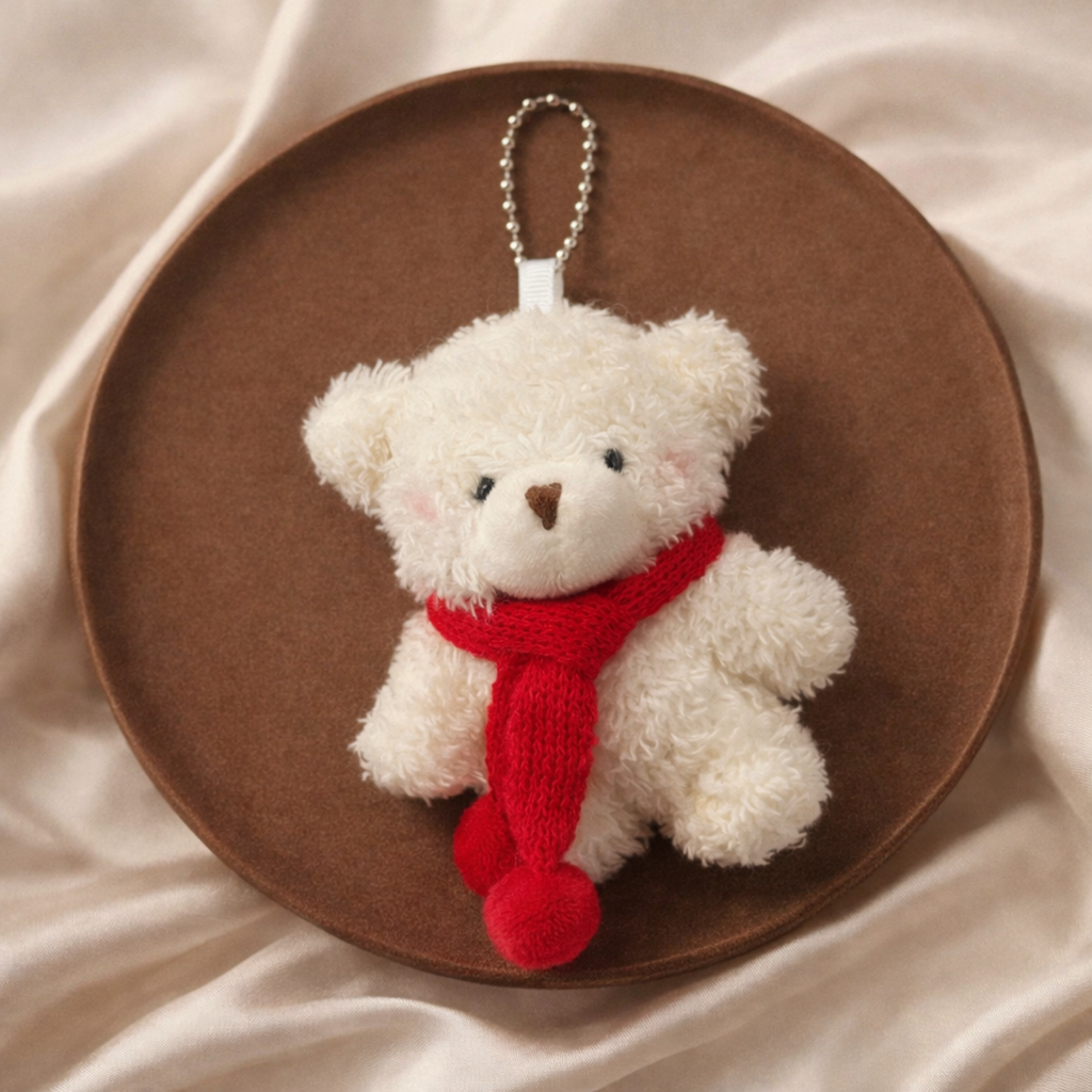 Teddy Plush Bag Charm with Knitted Scarf & Chain
