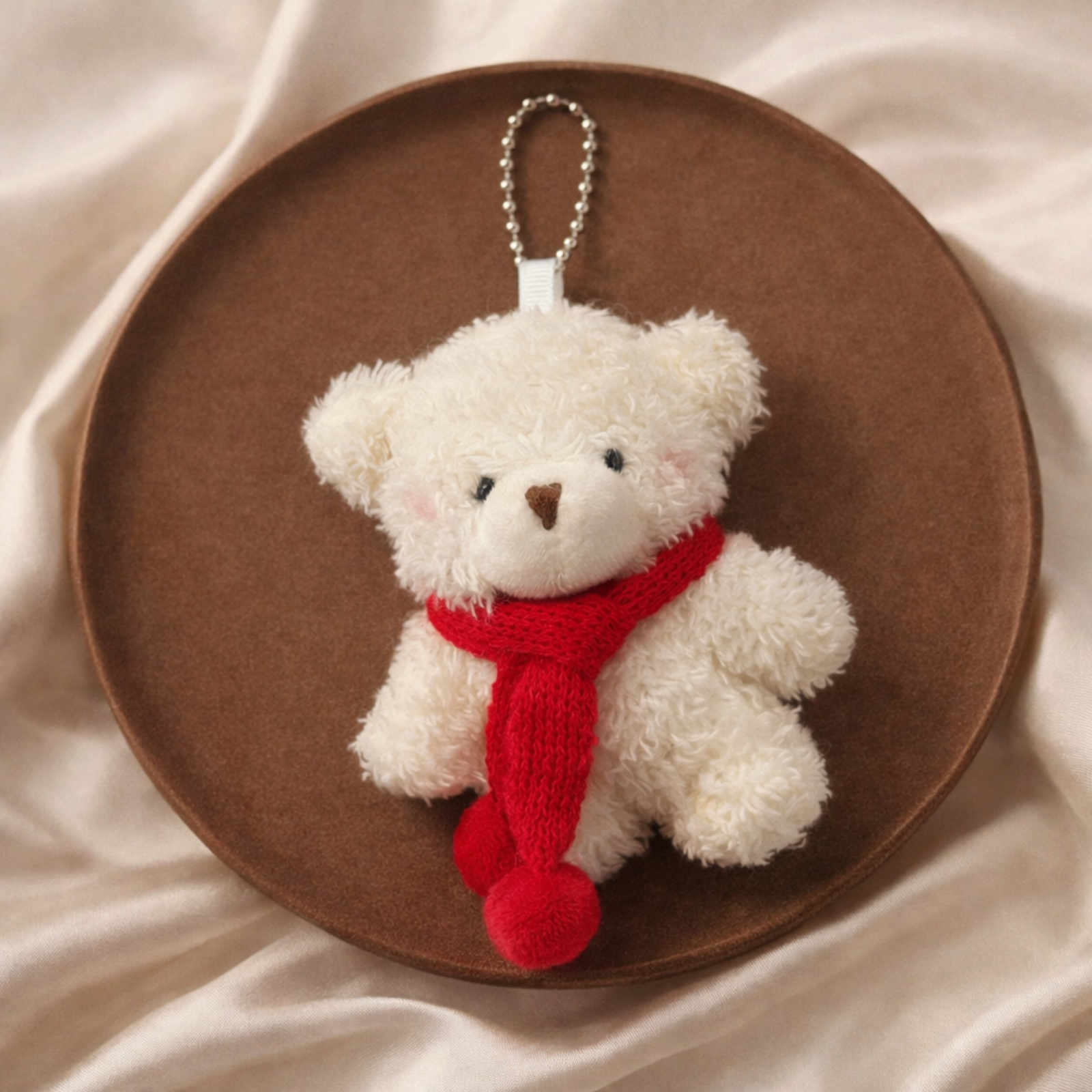 Teddy Plush Bag Charm with Knitted Scarf & Chain