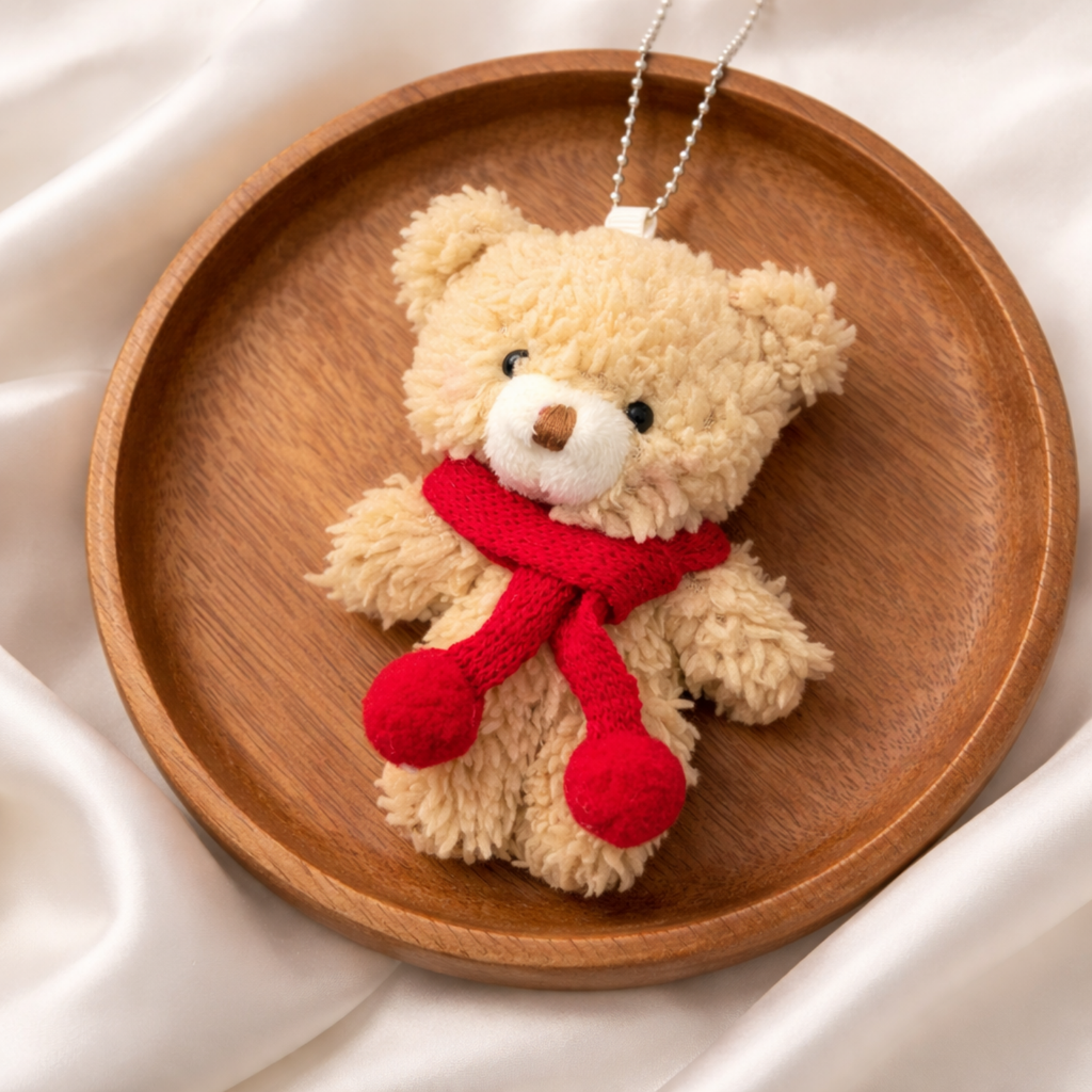 Teddy Plush Bag Charm with Knitted Scarf & Chain