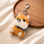 Brown Shiba Inu Plush Bag Charm with Crystal Paw & Scarf