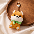 Brown Shiba Inu Plush Bag Charm with Crystal Paw & Scarf
