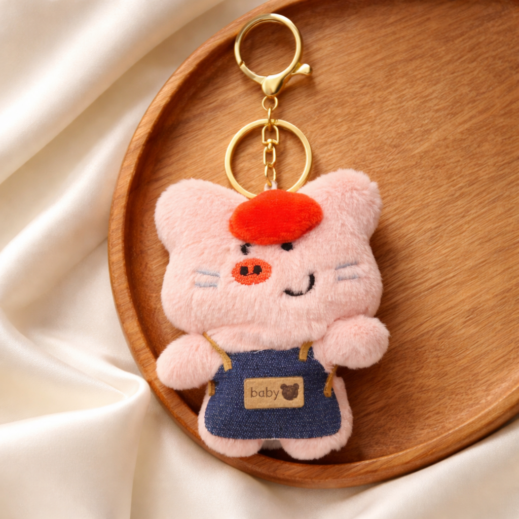 Pink Pig Plush Bag Charm with Red Beret & Outfit