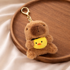Brown Capybara Plush Bag Charm with Yellow Chick Pouch