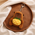 Brown Capybara Plush Bag Charm with Pineapple