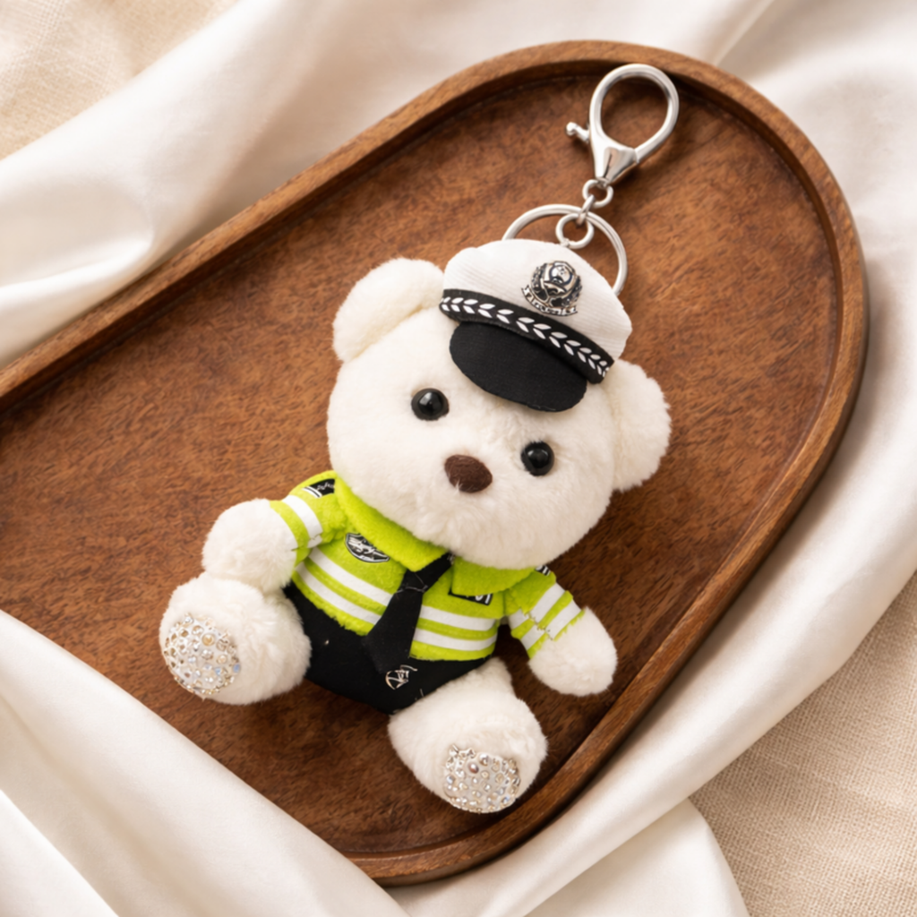 Traffic Police Teddy Plush Bag Charm with Crystal Paw