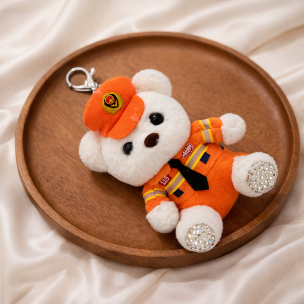 White Emergency Rescue Teddy Plush Bag Charm with Crystal Paw
