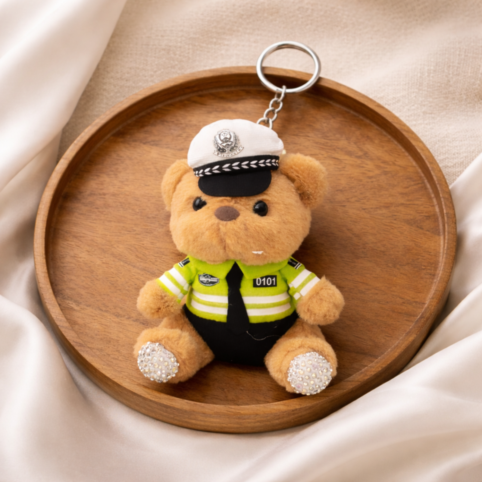 Traffic Police Teddy Plush Bag Charm with Crystal Paw