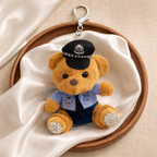 Brown Police Officer Teddy Plush Bag Charm with Crystal Paw
