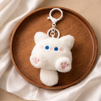 White Cat Plush Bag Charm with Blue Eyes, Pink Paws & Tail