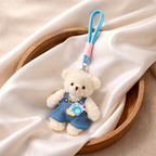 White Teddy Bear Plush Bag Charm with Frock & Mini Camera Charm