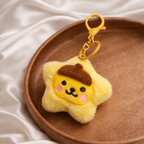 Yellow Star Plush Bag Charm with Brown Cap