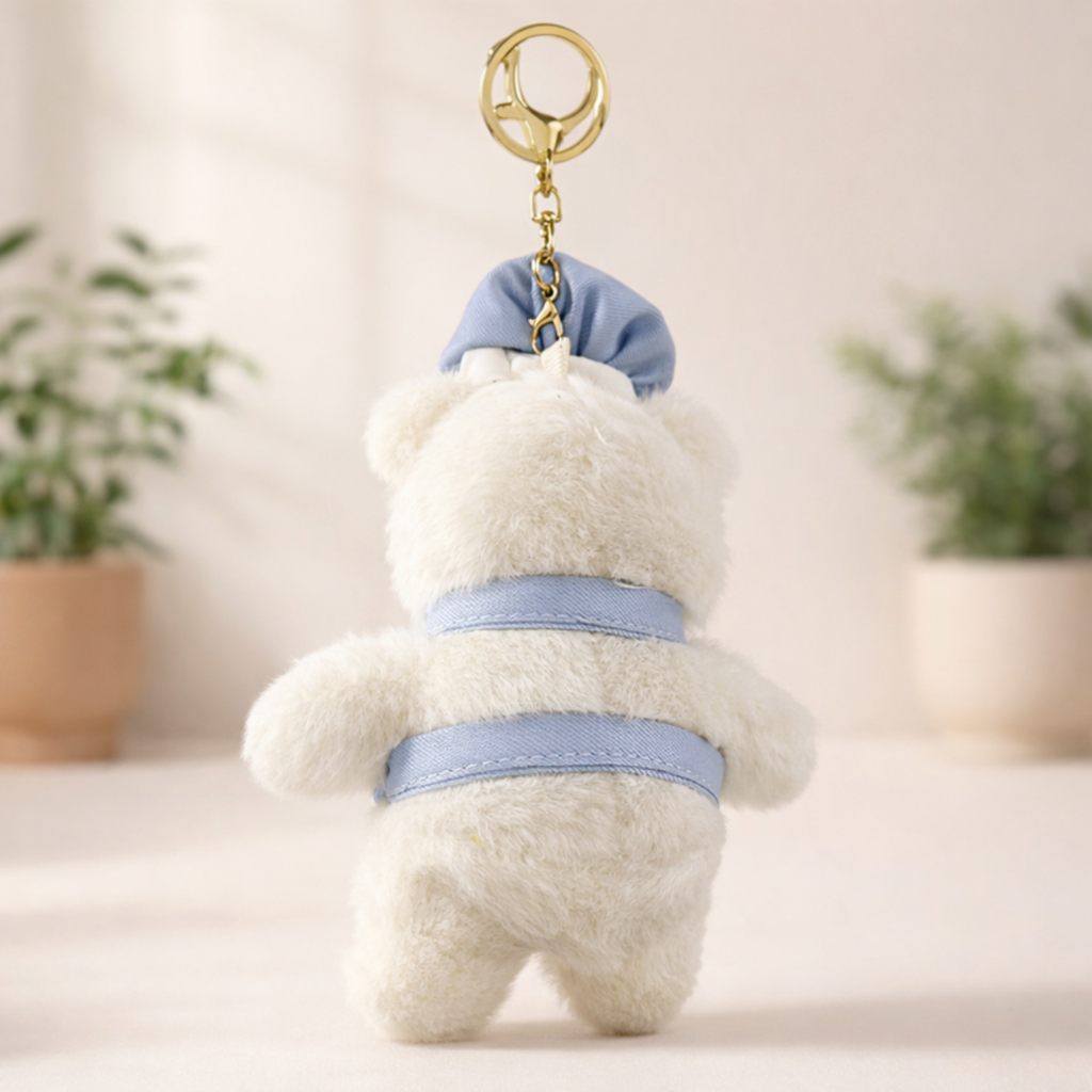 White Chef Teddy Plush Bag Charm with a “Sweet” Hat
