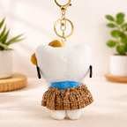 White Cat Plush Bag Charm with Glasses, Bow & Dress