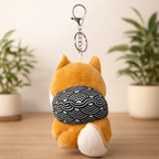 Brown Shiba Inu Plush Bag Charm with Crystal Paw & Scarf