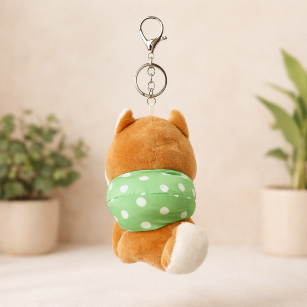 Brown Shiba Inu Plush Bag Charm with Crystal Paw & Scarf
