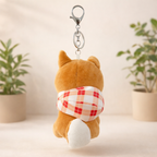 Brown Shiba Inu Plush Bag Charm with Crystal Paw & Scarf