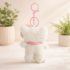 White Cat Plush Bag Charm with a Bow, Glasses & Scarf