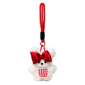 White Teddy Plush Bag Charm with Bow & Checkered Apron