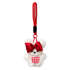 White Teddy Plush Bag Charm with Bow & Checkered Apron