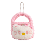 Pink Cat Plush Pouch Bag Charm with Crochet Handle