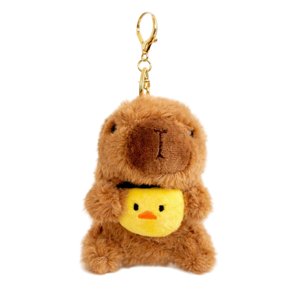 Plush keychain with a bear and duck design on a white background