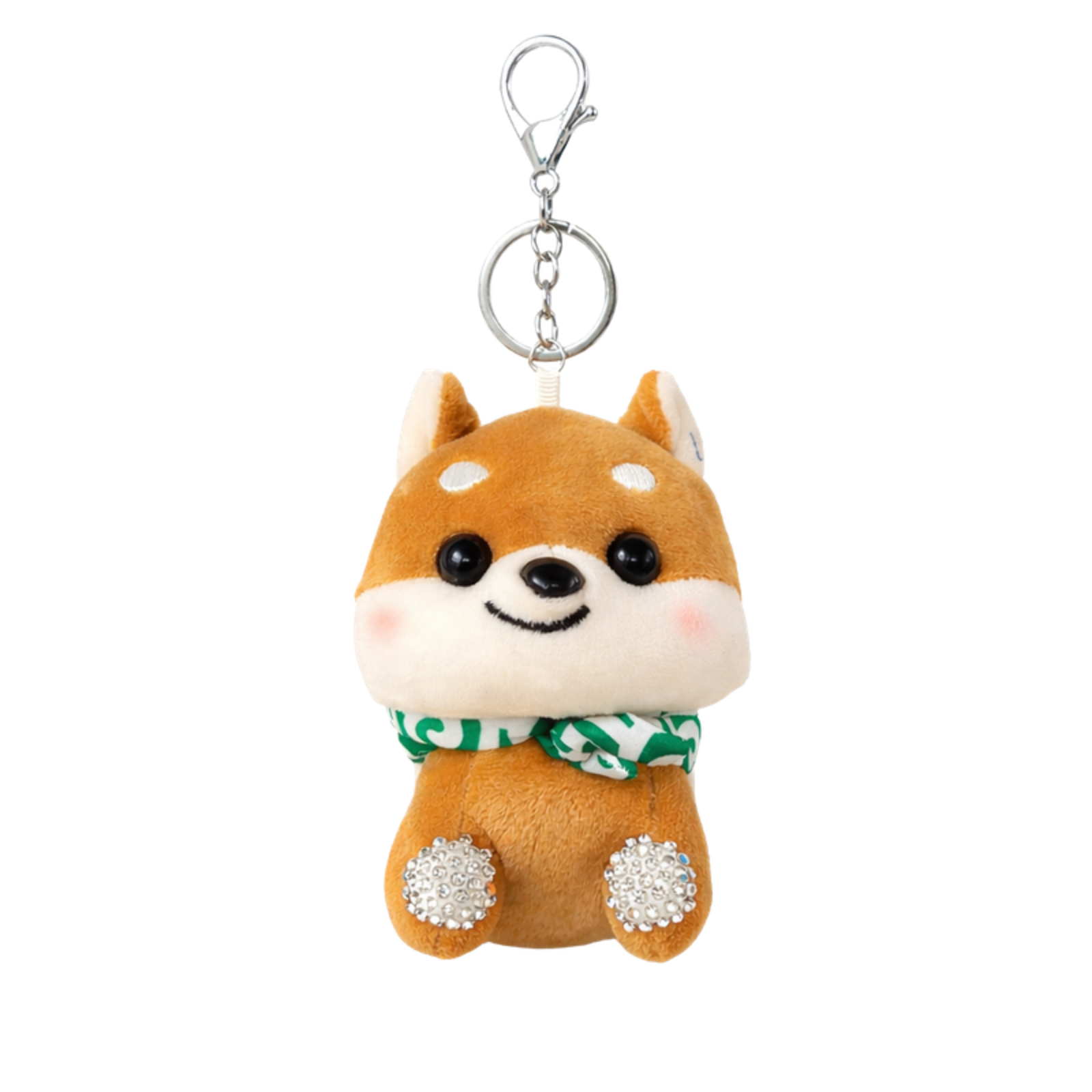 Brown Shiba Inu Plush Bag Charm with Crystal Paw & Scarf
