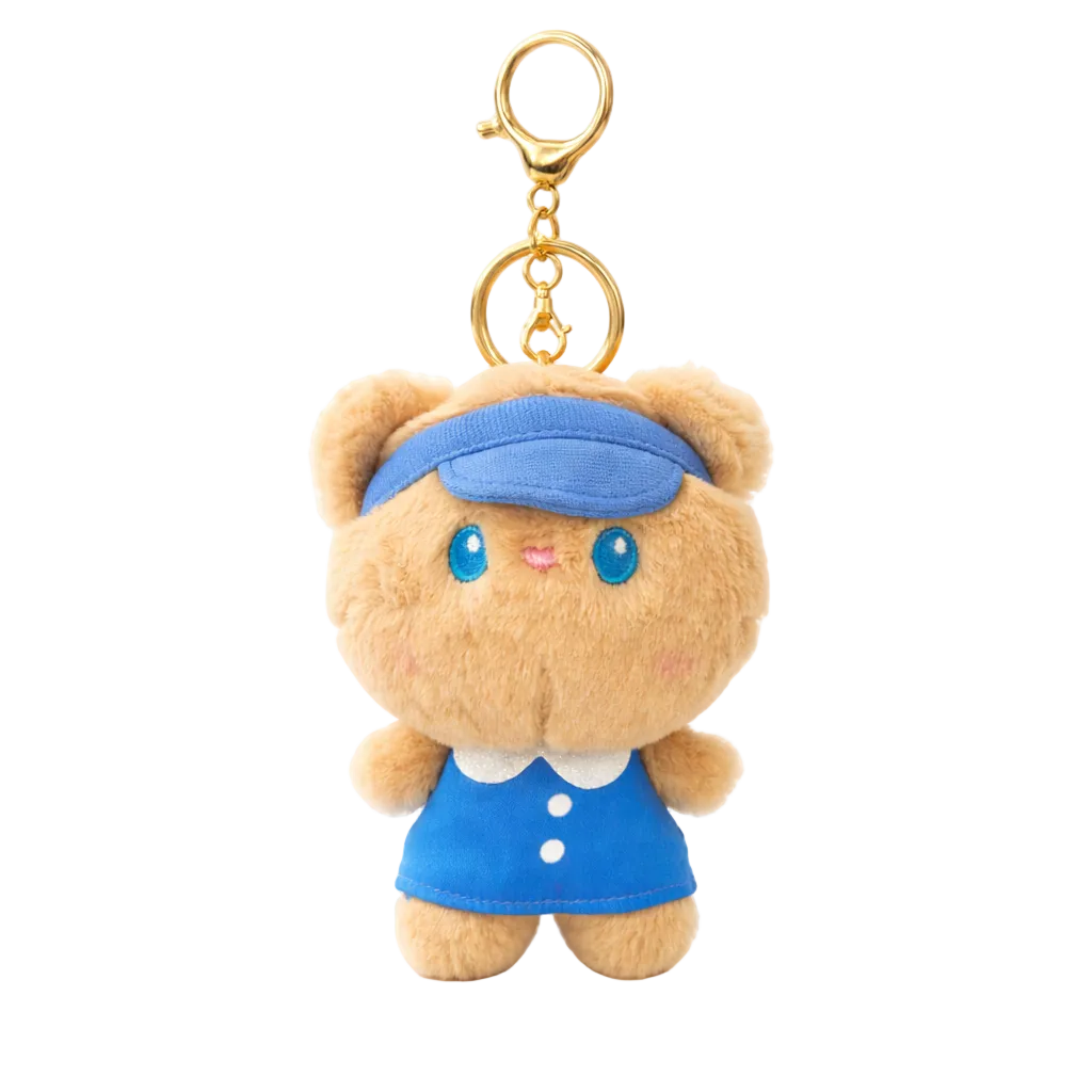 Brown Teddy Plush Bag Charm with Blue Dress & Headband