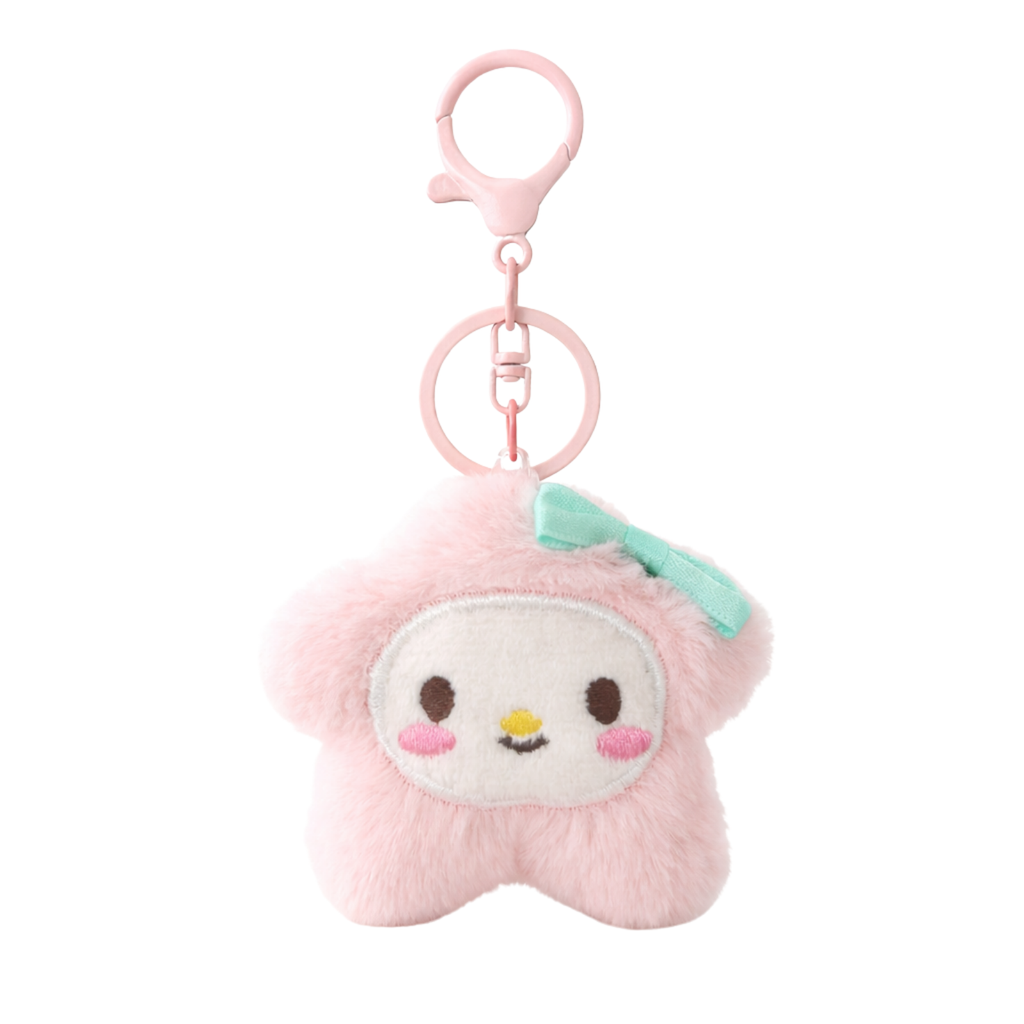Pink Star Plush Bag Charm with Blue Bow