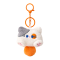 White Cat Plush Bag Charm with Grey Beret & Orange Patch