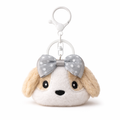 Beige White Puppy Plush Bag Charm with Polka Dot Bow
