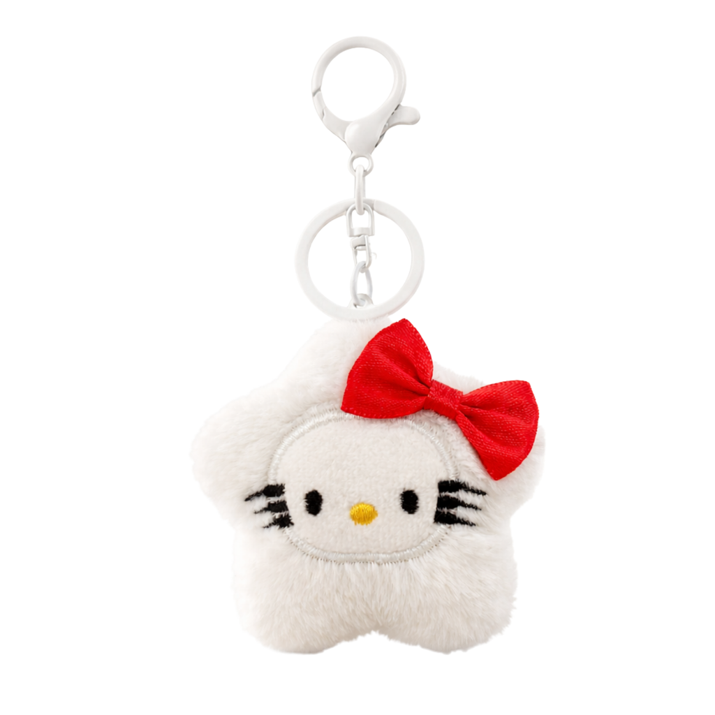 White Cat Plush Bag Charm with Red Bow