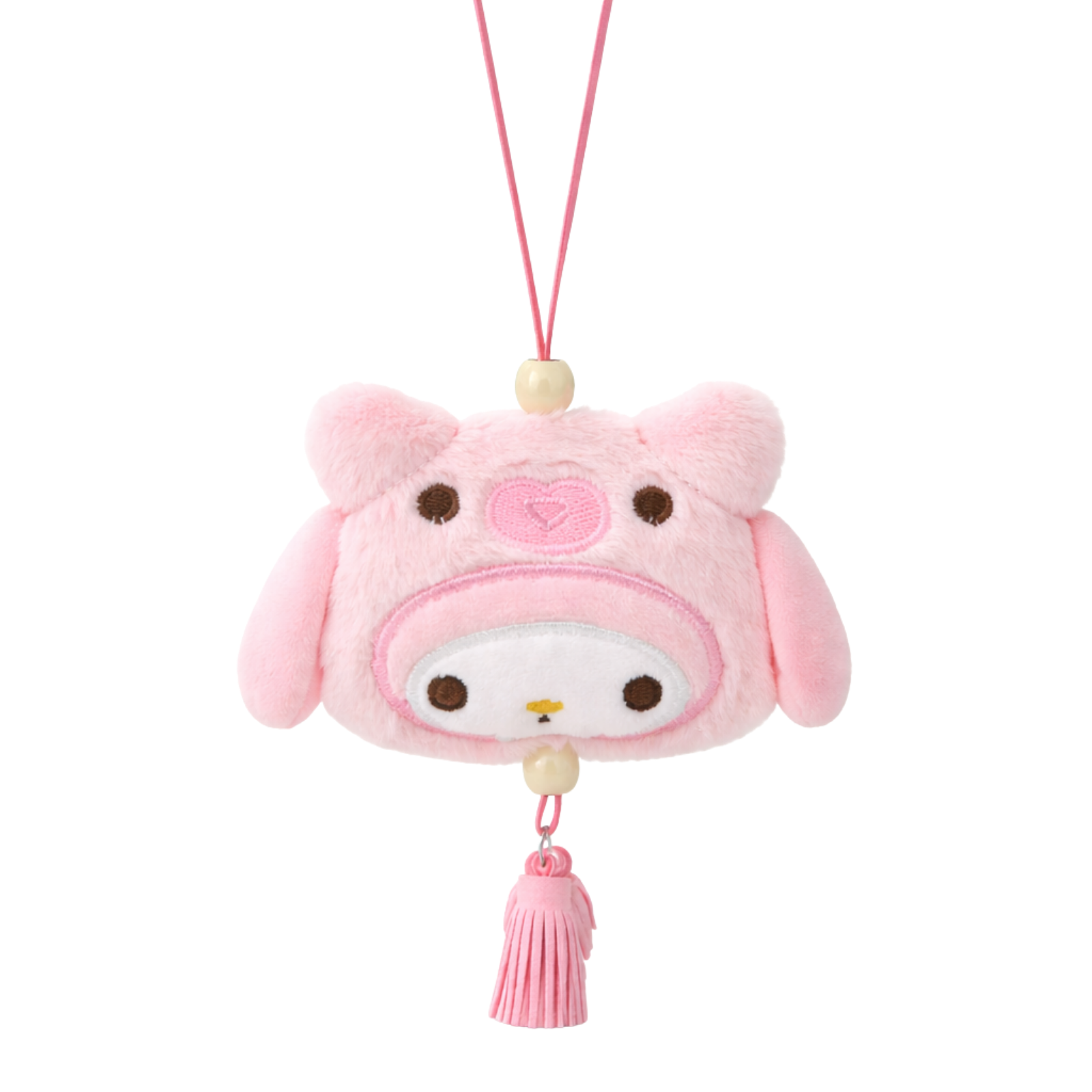 Pink Pig Plush Bag Charm with Strap & Tassels