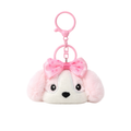Pink White Puppy Plush Bag Charm with Polka Dot Bow