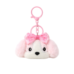 Pink White Puppy Plush Bag Charm with Polka Dot Bow