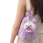 Purple & White Plush Monster Keychain with X Eyes & Red Nose