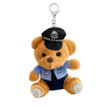 Plush teddy bear keychain in police uniform with a white background