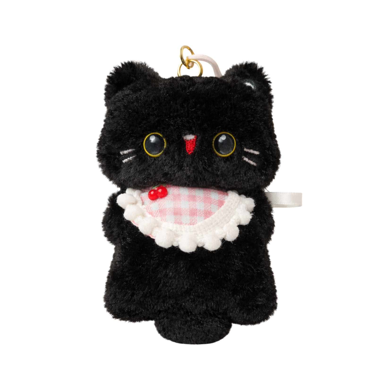 Black Cat Plush Bag Charm with Pink Bib & Red Nose