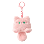 Pink Cat Plush Bag Charm with Green Eyes & Tail