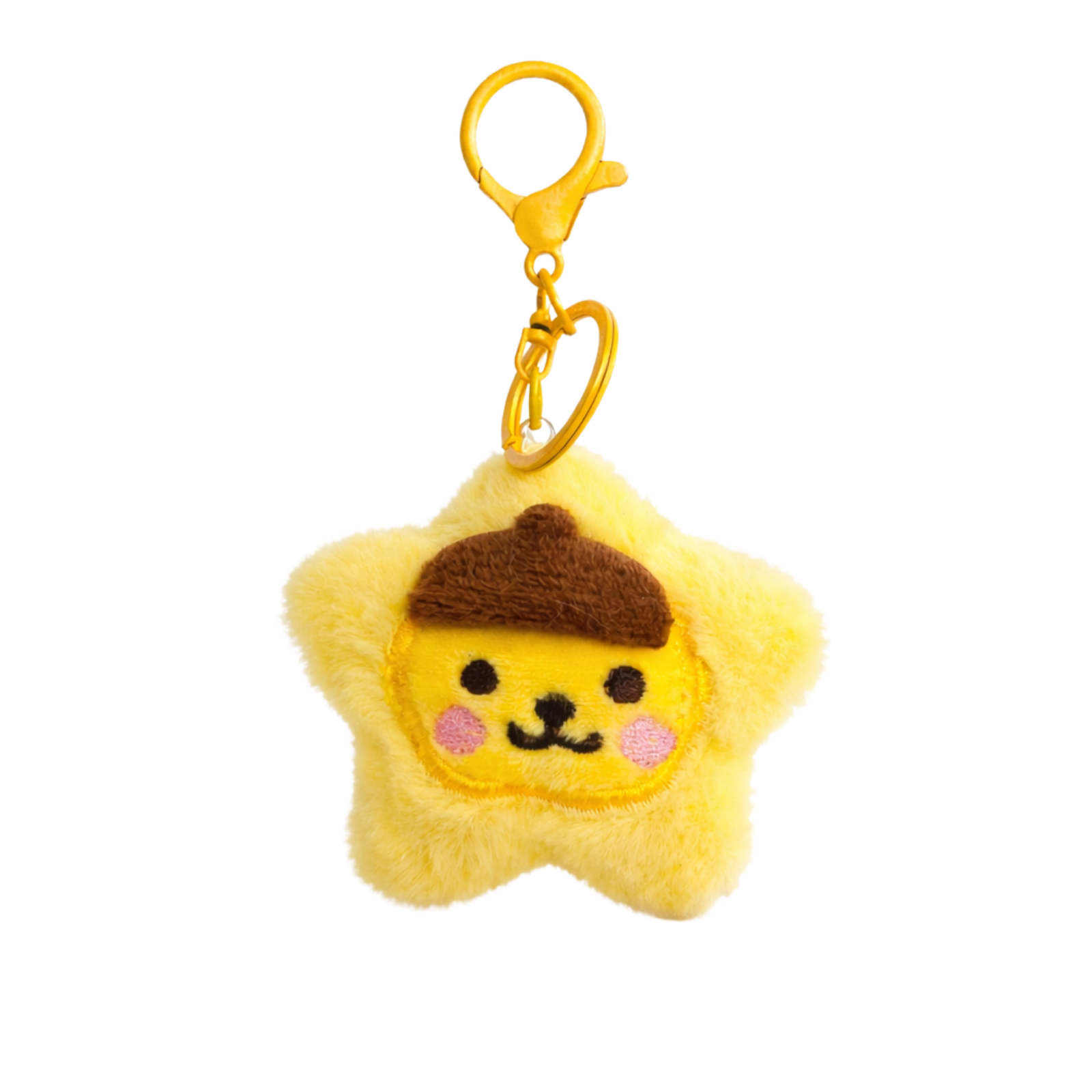 Yellow Star Plush Bag Charm with Brown Cap