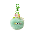 Mint Green Fluffy Pom Pom Keychain with Googly Eyes & Beaded Charm