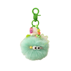 Mint Green Fluffy Pom Pom Keychain with Googly Eyes & Beaded Charm