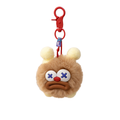 Brown Fluffy Plush Monster Keychain with Yellow Ears & Red Nose