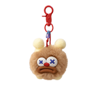 Brown Fluffy Plush Monster Keychain with Yellow Ears & Red Nose