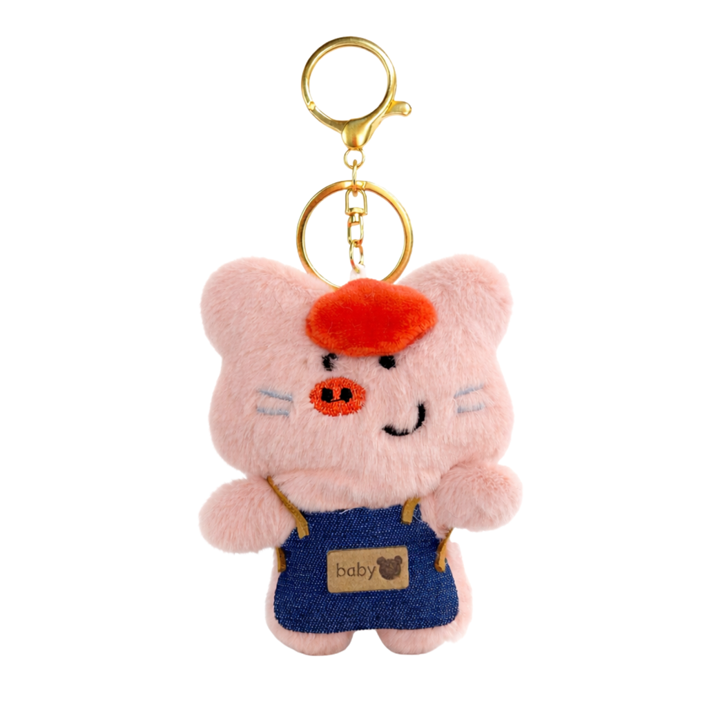 Pink Pig Plush Bag Charm with Red Beret & Outfit