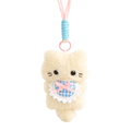 White Cat Plush Bag Charm with Blue Gingham Bib & Pink Bow