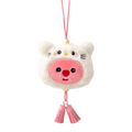 Bear & Pig Plush Bag Charm with Pink Strap & Tassels