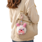 Pink & White Plush Bunny Face Keychain with X Eyes & Red Nose