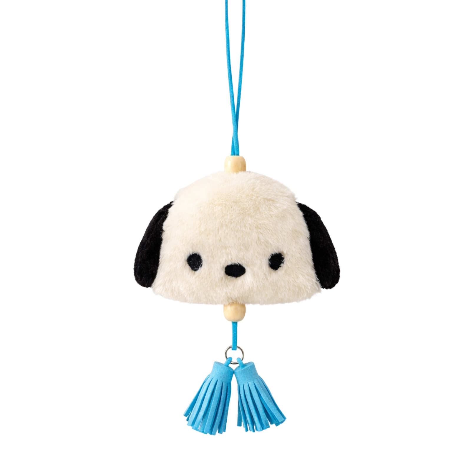 White Puppy Plush Bag Charm with Blue Strap & Tassels