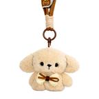 Beige Puppy Plush Bag Charm with Neck Bow